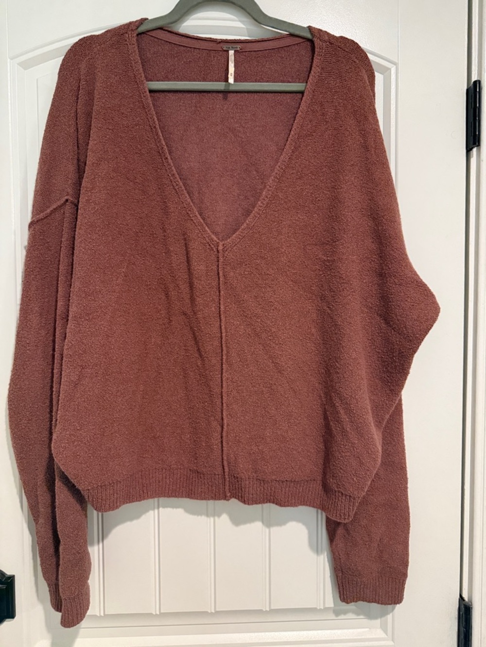 Free People Relaxed V-Neck Sweater - Mauve Brown